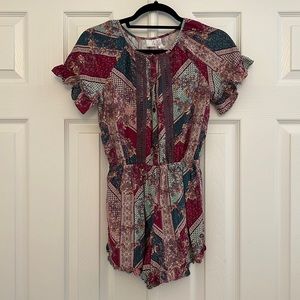 Beautiful hunter green and burgundy patterned shorts romper by Matilda Jane - 12